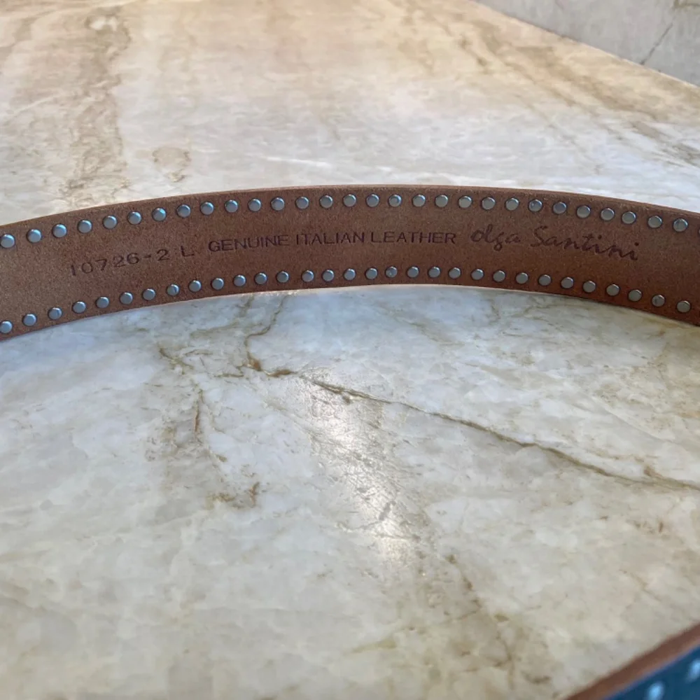 Olga Santini Womens Leather Studded Belt Brown Silver Italy Large - Picture 8 of 8
